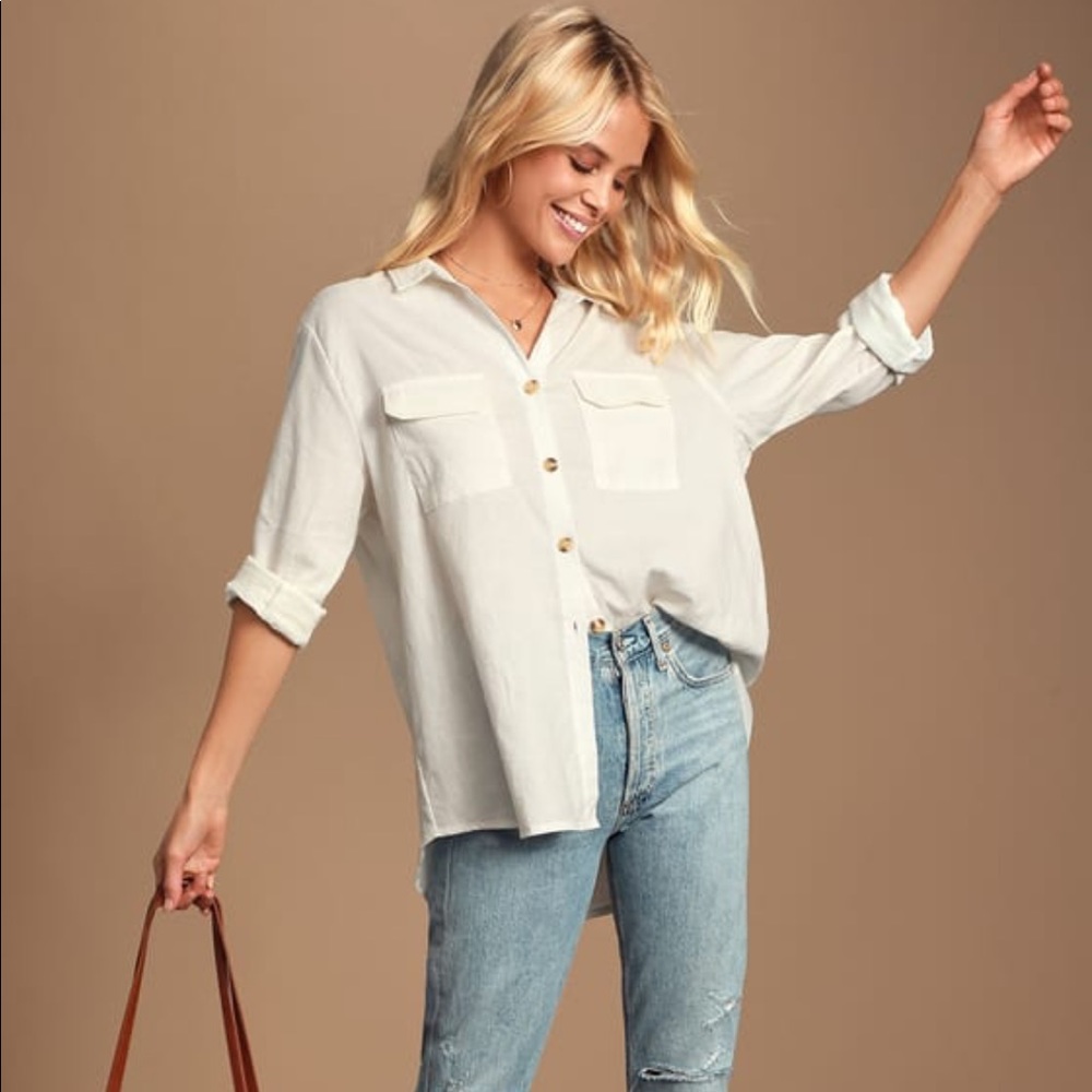 Lulus Mary Louise White Long Sleeve Button Up